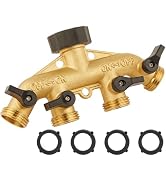 4 Way Heavy Duty Brass Garden Hose Splitter, Solid 3/4 Inch Water Hose Splitter, Hose Bib Splitte...