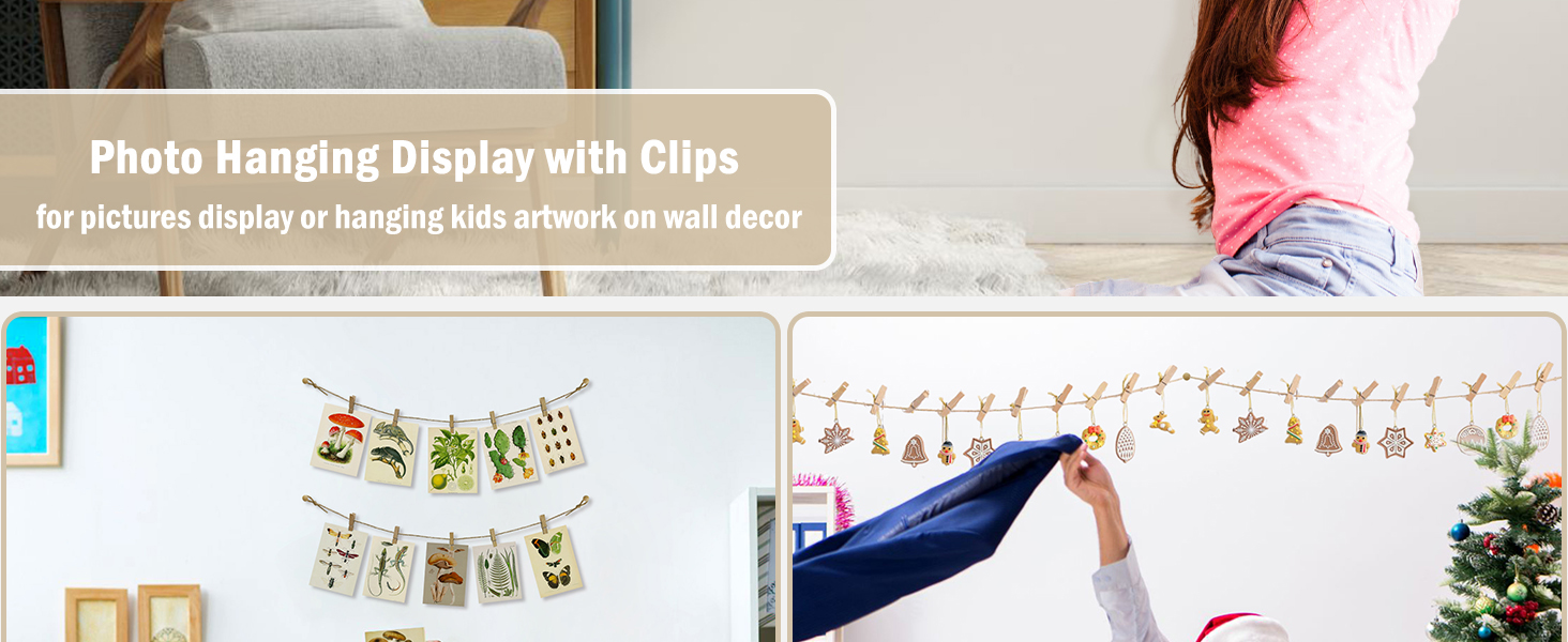 Photo Hanging Display with 50 Photo Clips