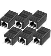 Menewstart Ethernet Coupler 6 Pack, Black, in-Line R45 Coupler Female to Female, Premium Gold Pla...