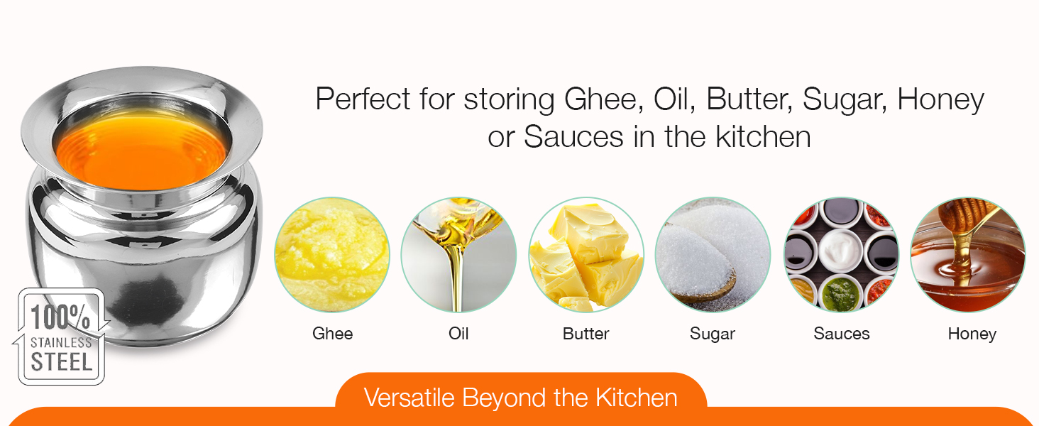 stainless steel ghee container ghee storage container salt jar with spoon ghee pot with spoon