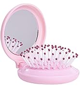 Arthaxi Hair Brush with Mirror, Compact Mirror with Mini Hair Brush Set, Folding Hairbrush for Wo...