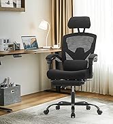 DUMOS Home Office Desk Chair with Footrest, High-Back Mesh Rolling Swivel Reclining Chairs with W...