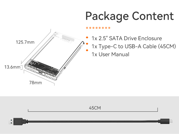 USB 3.0 to SATA I II III Tool-Free Clear Hard Disk Case for 2.5 inch 7mm 9.5mm SATA HDD SSD