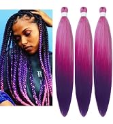 Ombre Purple Braiding Hair Pre stretched Kanekalon Synthetic Braiding Hair Extensions for Braids
