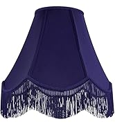 GO&SO Blue Silk Bell Lamp Shades Petal Edge Braid with Blue Fringe Trim, 6