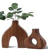 2 Set Wooden Vases for Home Decor, Farmhouse Rustic Fall Small Wood Vase for Flowers and Plants, ...