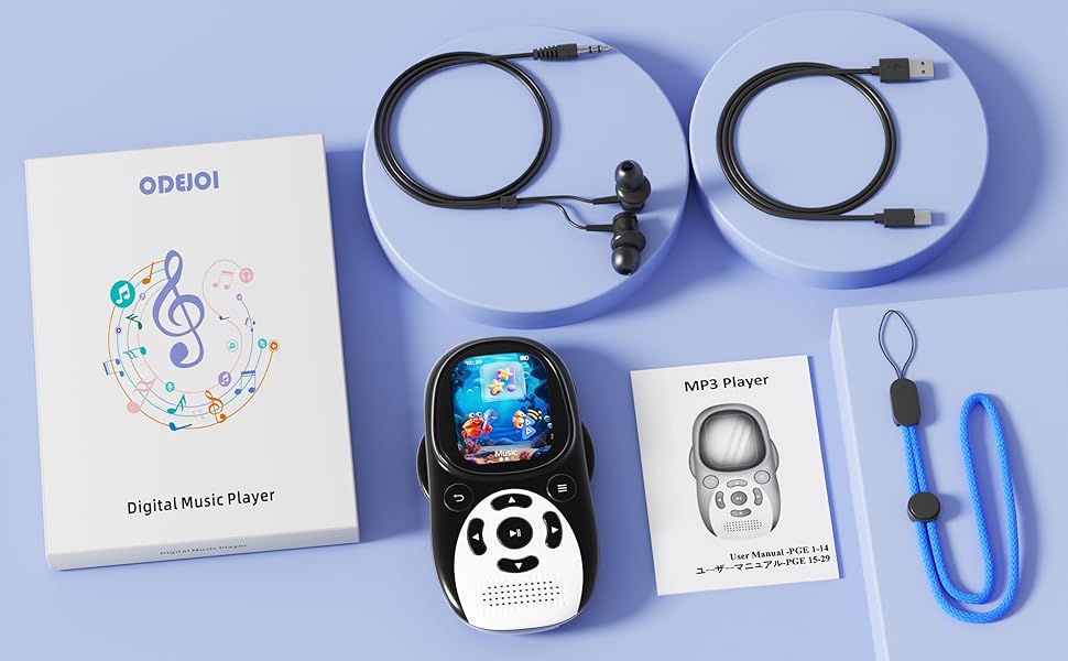 OTG 64GB Cute Cartoon Penguin MP3 Player for Kids, Bluetooth 5.3 Volume Limit Underwater Headphones