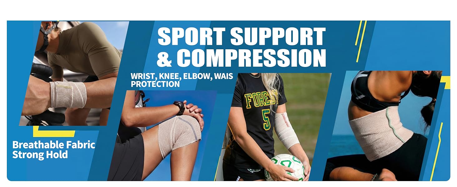 Elastic bandage wraps for wrist, knee, elbow and waist support during sports
