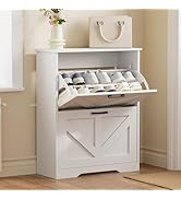 Homleke Farmhouse Shoe Cabinet for Entryway with Barn-Style Flip Drawers, Narrow Shoe Storage Org...