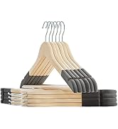 Solid Natural Wooden Coat Hangers, 10 Pack Heavy Duty Smooth Finish Suit Hangers with Non-Slip Pa...