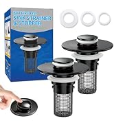 Bathroom Sink Drain Strainer, Pop-Up Bathroom Sink Stopper with Removable Stainless Steel Hair Ca...