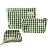 HAPPYHEIDI Nylon Checker Makeup Bag Set 3 with Compartment Cosmetic Toiletry Travel Pouch,Purse A...
