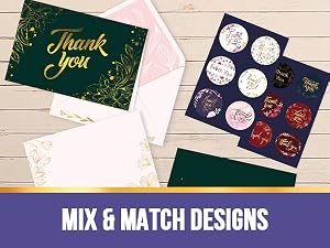 Mix and match the blank thank you cards with envelopes assorted set with stickers seals.