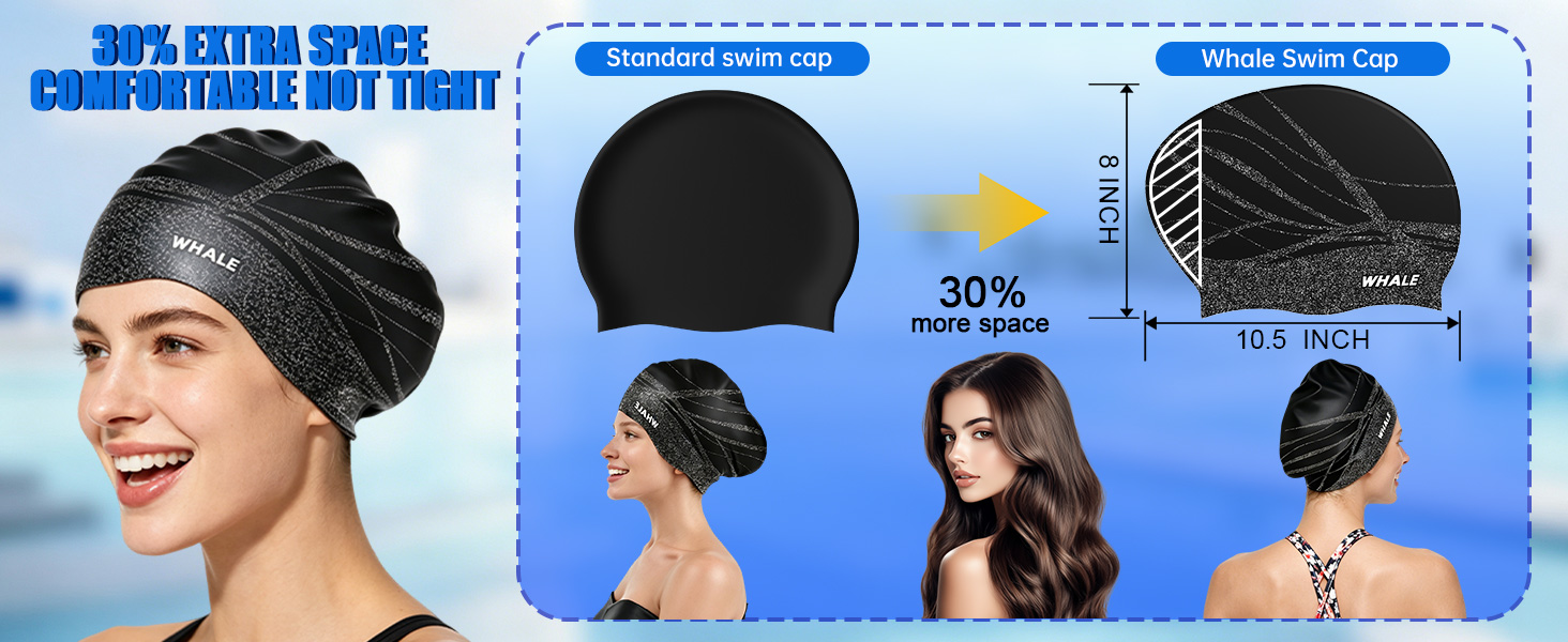 Large Swim Cap – Suitable for long and curly hair; unisex waterproof swim cap