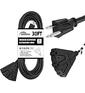 HONDERSON 30 FT Outdoor Extension Cord with 3 Electrical Power Outlets - 16/3 SJTW Durable Black ...