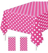 FALIZIFU 2 Pack Hot Pink Polka Dot Tablecloth Disposable 54 × 108 Inch Pink and White Dot Plastic...