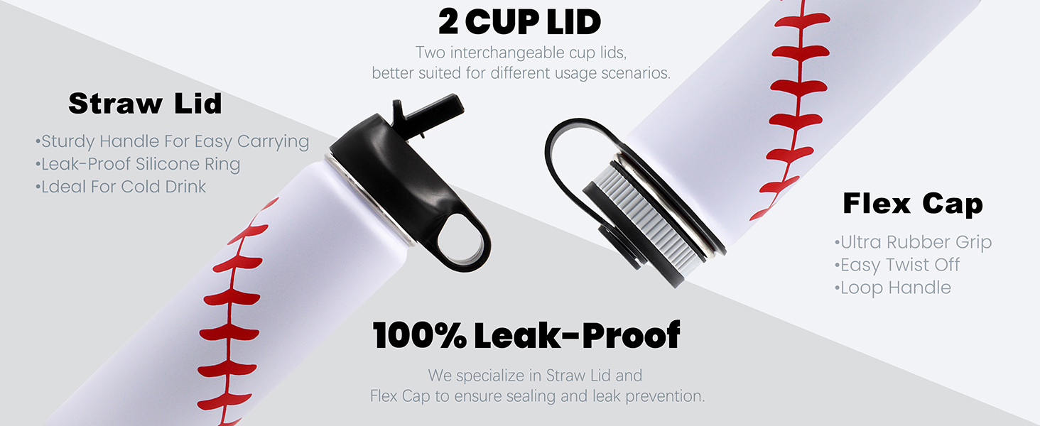 Sports Water Bottle with 2 Lids(Straw Lid and Flex Lid)
