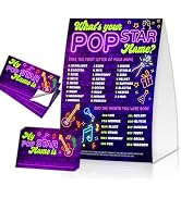 EQIUAG What's Your Pop Star Name, Funny Pop Star Theme Game Cards Set,1 Game Sign and 30 Cards, P...