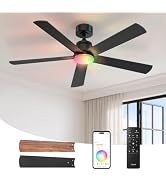 Linkind Matter 52" Smart Ceiling Fan with Lights and Remote, Black | 32-Zone RGB, Alexa/Apple Hom...