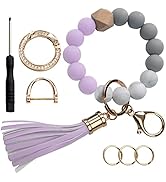 Silicone Beads Key Ring Keychain Bracelet Wristlet for Women, Cute Bead Car Keys Holder Chain Ban...