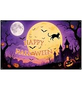 ANFEST Halloween Fabric Banner Large Size 5.91x3.6FT, Halloween Celebration Backdrop Banner, Part...