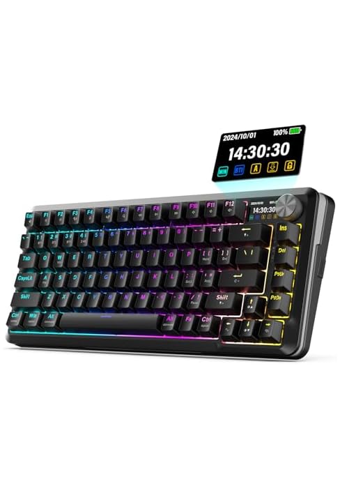 Redragon K708 Wireless Mechanical Keyboard with Screen, Volume Knob & Pre-Lubed Switches - Tri-Mo...