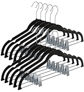 Home-it Pants Hangers with Clips 10 Pack - Black Velvet Hangers Non Slip Space-Saving for Pants, ...