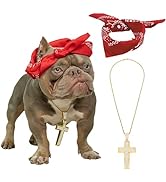 2 Pack Dog Costume Set, Gold Plated Dog Chain Cross Collar and Headband for Dogs Square Bandana H...