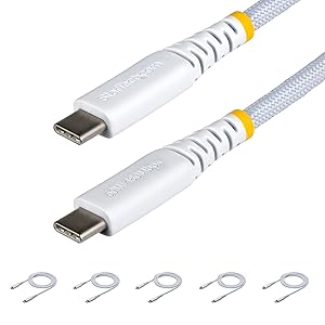 White USB-C Charging Cable, 60W (3A) PD, Dual-Layer Braided Nylon/TPE Jacket