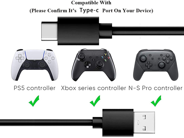 USB C Charger Charging Cable Cord for Xbox Series S/X and Xbox Elite Wireless Controller Series 2