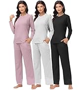 Kinglaman 1/3 Pack Women's Pajama Set Long Sleeve Top and Pants Comfy Lounge Sleepwear Set Soft L...