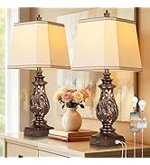 PARTPHONER 29" Table Lamps Set of 2, Bedside Lamps with USB A+C Ports & Night Light, Farmhouse Ni...
