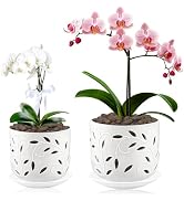 BUYMAX Set of 2 Orchid Pots with Holes & Saucers for Orchid Root Health, 5 inch&6 inch Ceramic Po...