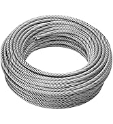 Thickened 1/4 Stainless Steel Cable, 100ft Wire Rope, 7X19 Strands Aircraft Cable, 6400lbs Breaki...
