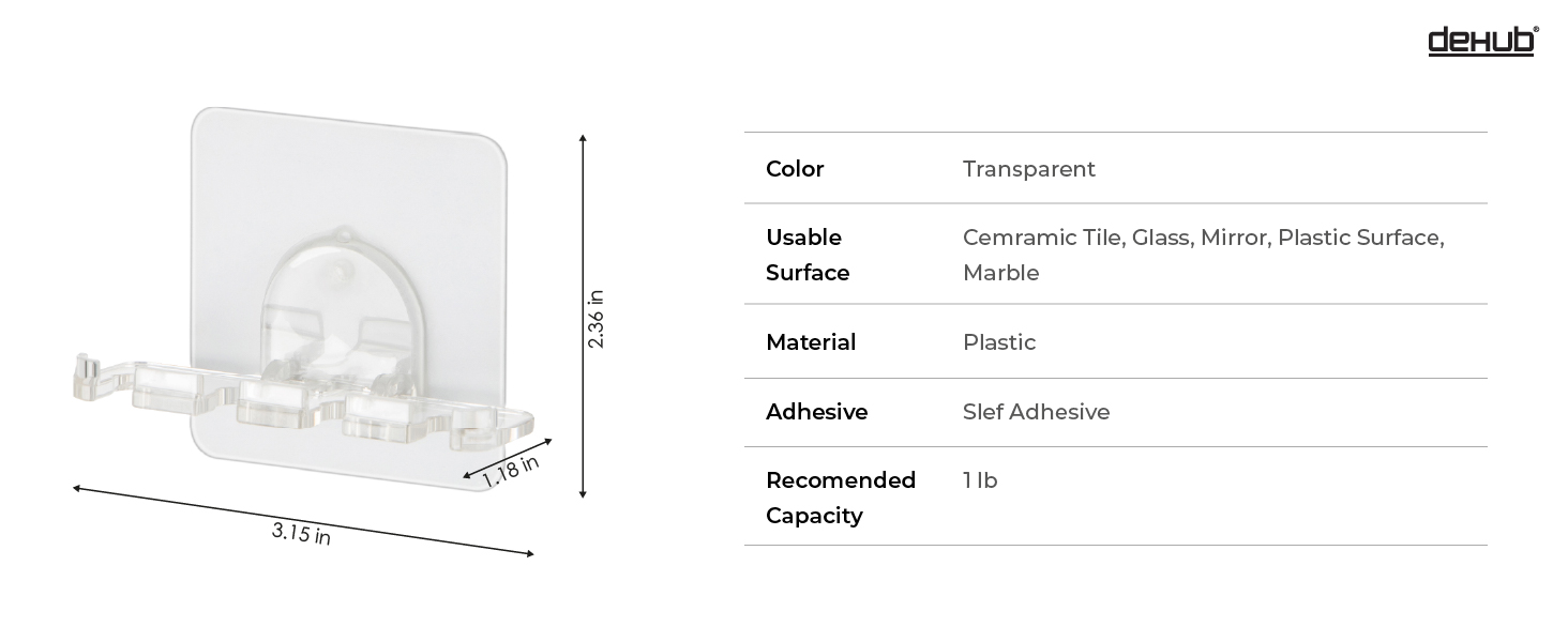 10 DeHUB Vacuum Pad Toothbrush Holder (4brush) VTB4-CC60 PA+ 1464 Size Spec