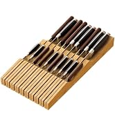 Large Drawer Knife Organizer Insert, Bamboo Wood Knife Holder, Knife Block Hold up To 19 Knives