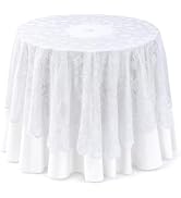 eZAKKA White Lace Tablecloth, 70 X 70 Inches Round Christmas Table Cloth | Vintage Embroidered La...