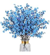 HIAGROW 8Pcs Artificial Flowers Fake Babys Breath Bouquet,Blue Fake Flowers Plants Decor Silk Flo...
