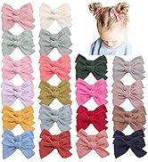 40Pcs 3.5Inch Hair Bows Clips for Baby Girls, Oaoleer Neutral Linen Pigtail Bows Double Bun Ponyt...