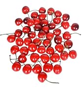 Bleiou 60pcs Artificial Lifelike Fruit Cherries Simulation Fake Cherry Fruit Ornament for Home Ki...