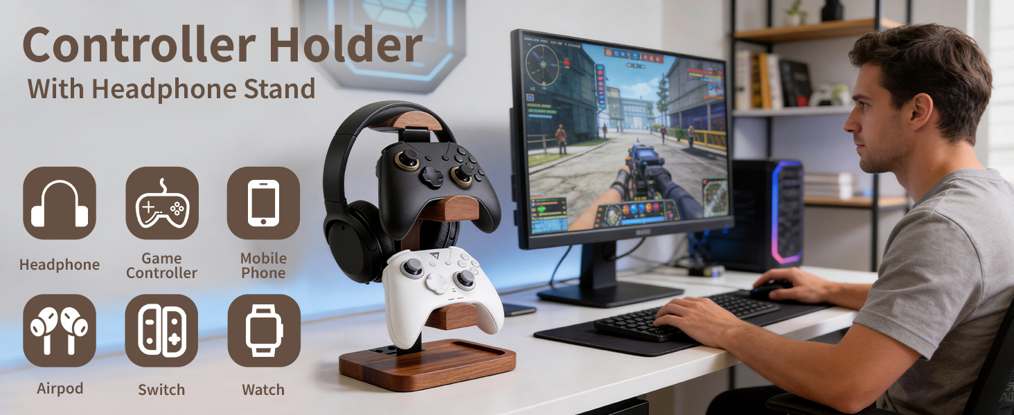 Controller Holder With Headphone Stand
