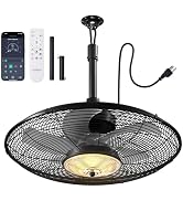 addlon Outdoor Ceiling Fan with Light for Patios, 20" IP65 Waterproof Gazebo Fan Remote&APP Contr...