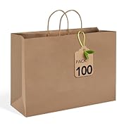MESHA Brown Paper Bags with Handles 16x6x12'' 100PC,Large Kraft Paper Bags with Handle Bulk,Gift ...