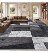 Modern Geometric Patchwork Rugs for Living Room, Grey Soft 9x12 Area Rugs | Charcoal Room Decor, ...