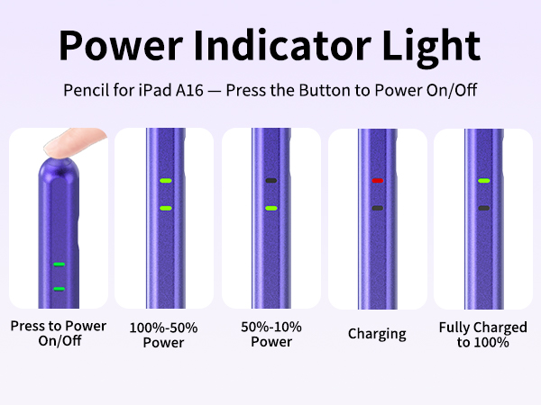 Power status lights—Alternative to Apple iPad Pencil, iPad Air Pencil, Apple iPad Pen, Pencil Pro.