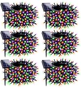Solar Halloween Lights String 6 Pack 198 FT 600 LED Orange Purple and Green | Auto ON/OFF, 8 Mode...