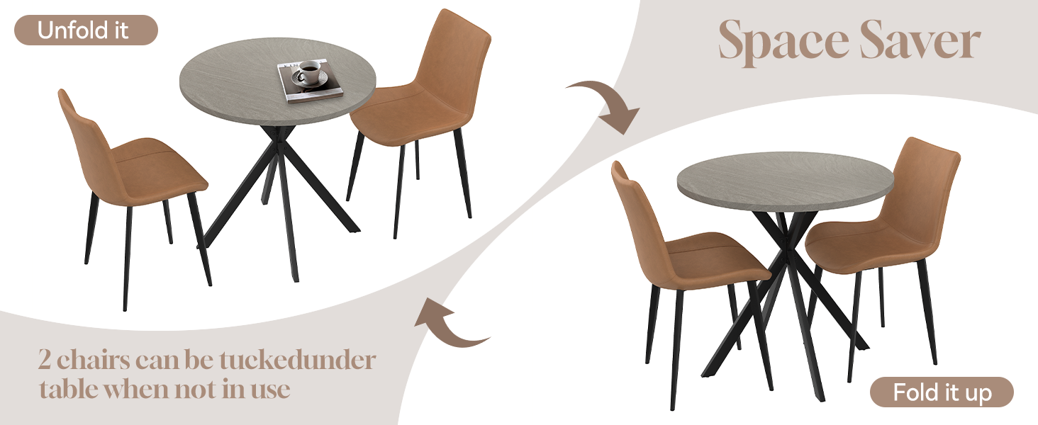 31.5" Round Dining Table Chairs Set for 2