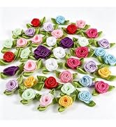 100 Pcs Multicolor Mini Ribbon Rose Flower Ornament, Mixed Color Roses Trim and for Skirt Decor, ...