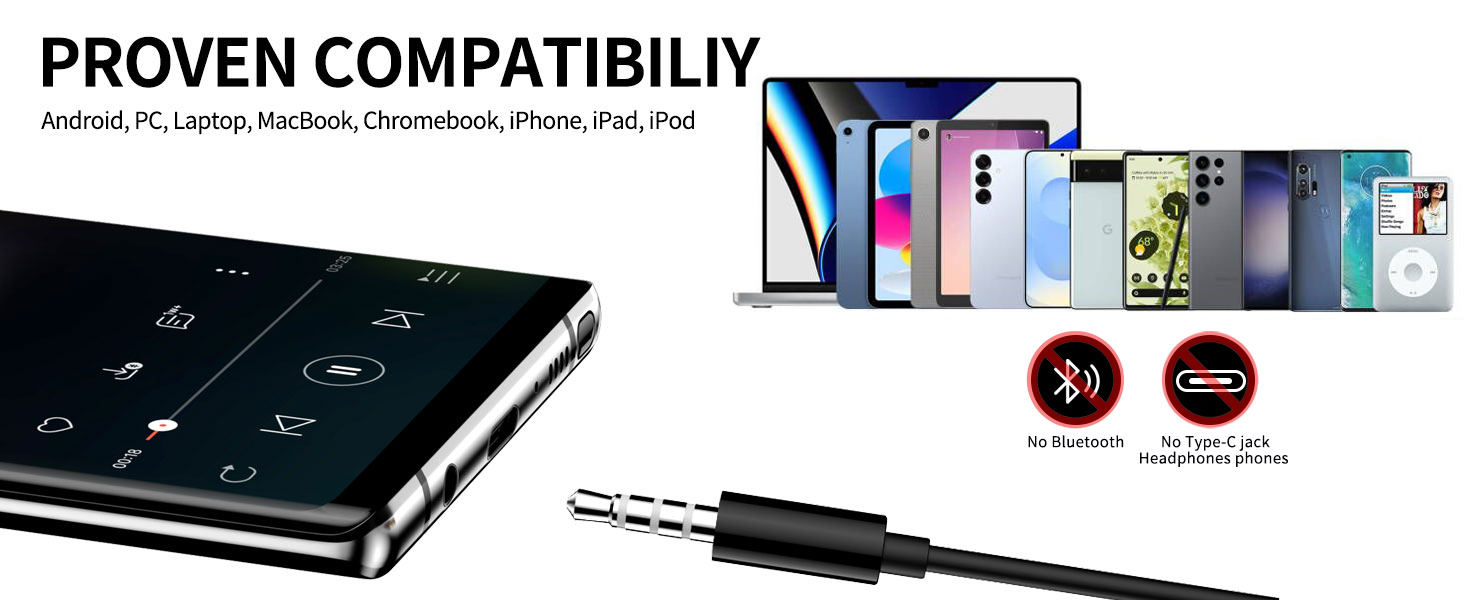 3.5mm Earbuds Hi-Fi Stereo Headphone Bass Wired Earphones with Mic Volume Control