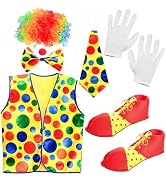 Jucoan 7 PCS Clown Costume Set Include Clown Wig, Nose, Bow,Tie, Shoes Vest, Clown Dress Accessor...